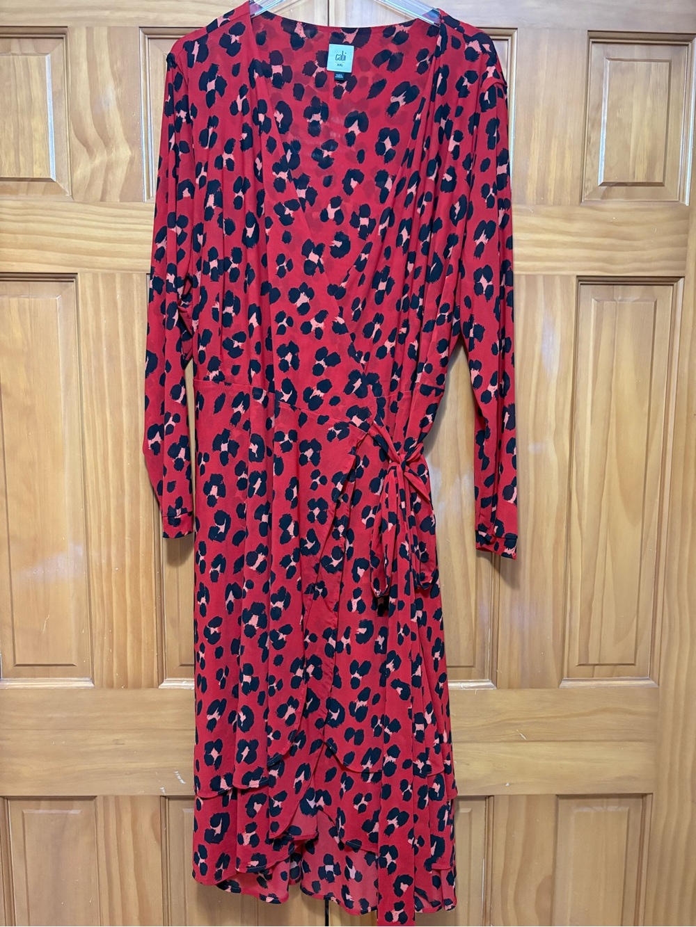 Cabi Red & Black Leopard True Wrap Dress Size XXL EUC